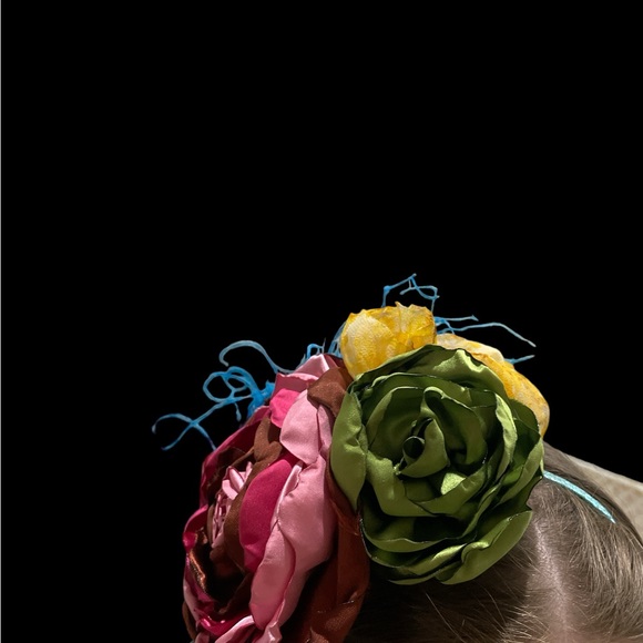 One of a kind oversized satin flower headband bow pink green yellow - Picture 5 of 8
